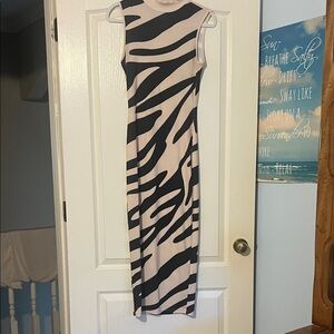 SHEIN Black and Cream Zebra Midi Dress